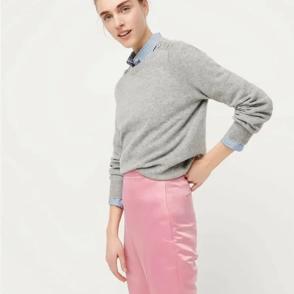 J Crew Jeweled Rhinestone Button Wool Blend Sweater. Gray. Medium - Picture 3 of 12